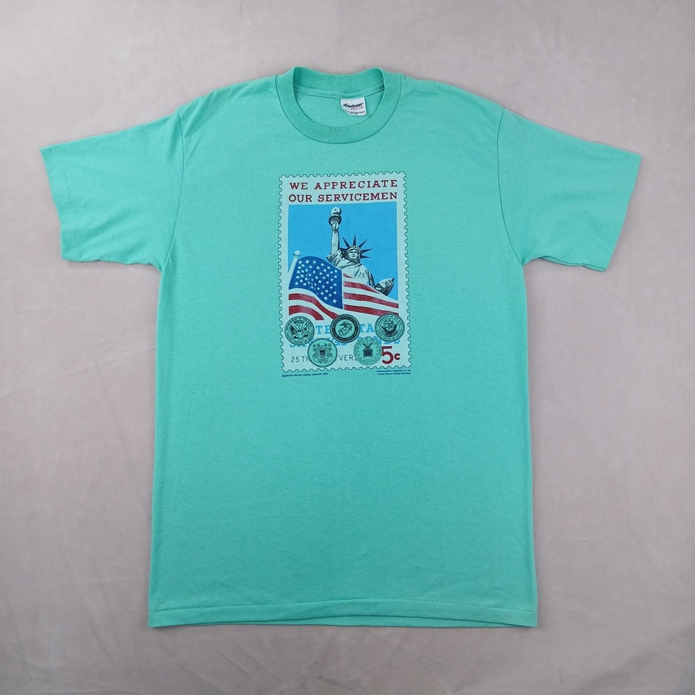 Stedman L Mens T Shirt VTG 1991 Postal Stamp Military 20x27 Single Stitch Small